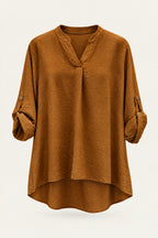 Blouse fluide col V à manches retroussables