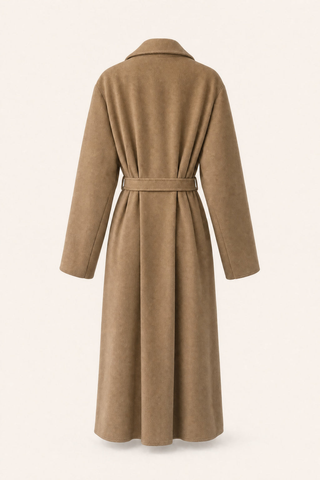 Manteau long ceinturé à revers – Camel – vue de dos – EMORA