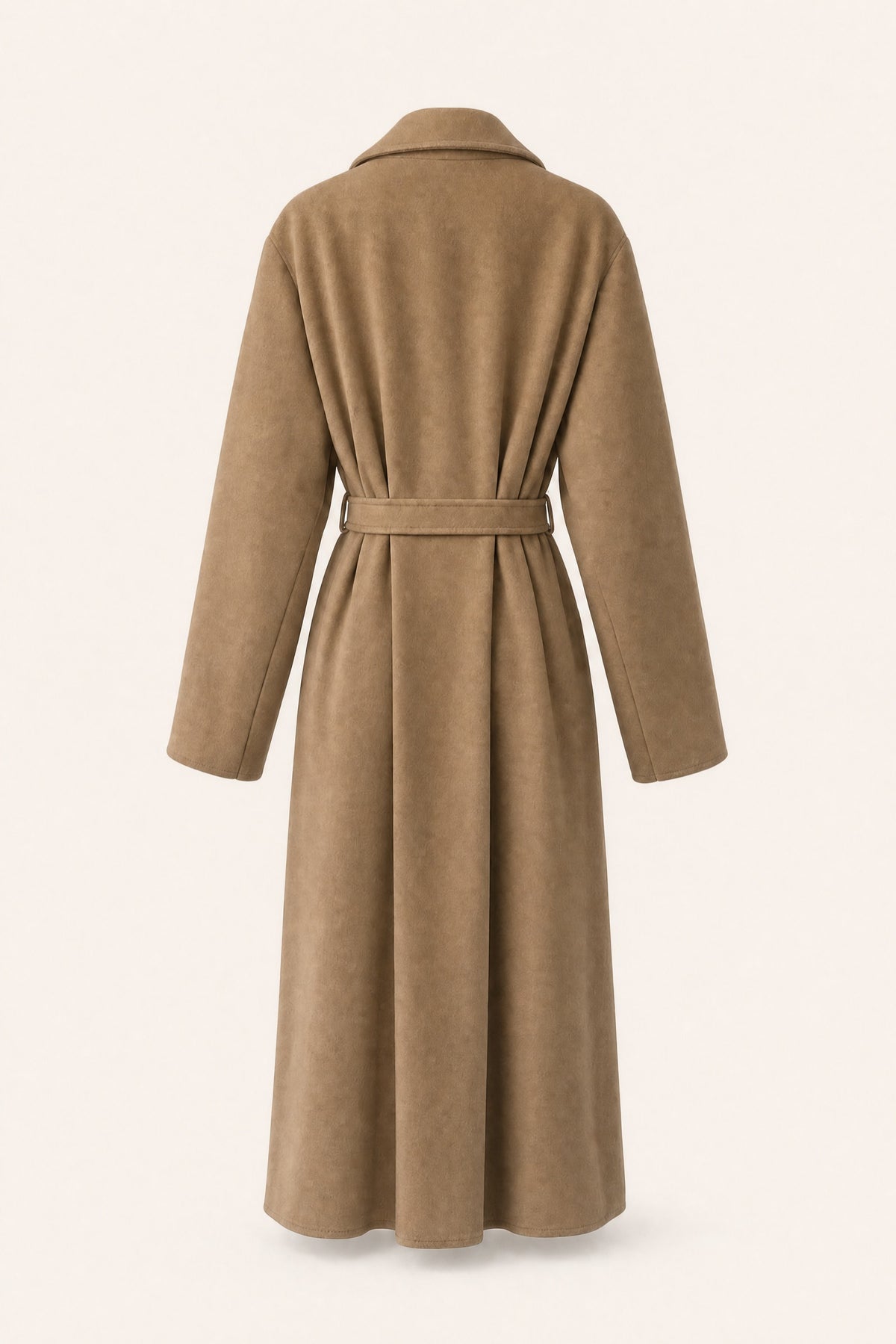 Manteau long ceinturé à revers – Camel – vue de dos – EMORA