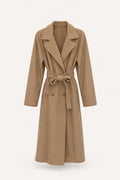Manteau long ceinturé à revers – Camel – vue de face – EMORA