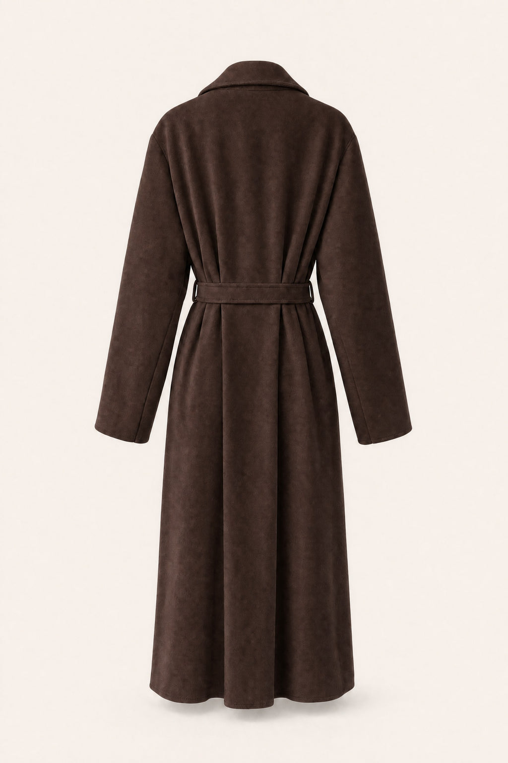 Manteau long ceinturé à revers – Chocolat – vue de dos – EMORA