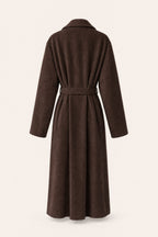 Manteau long ceinturé à revers – Chocolat – vue de dos – EMORA