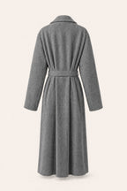 Manteau long ceinturé à revers – Gris – vue de dos – EMORA