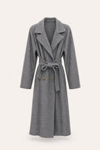 Manteau long ceinturé à revers – Gris – vue de face – EMORA