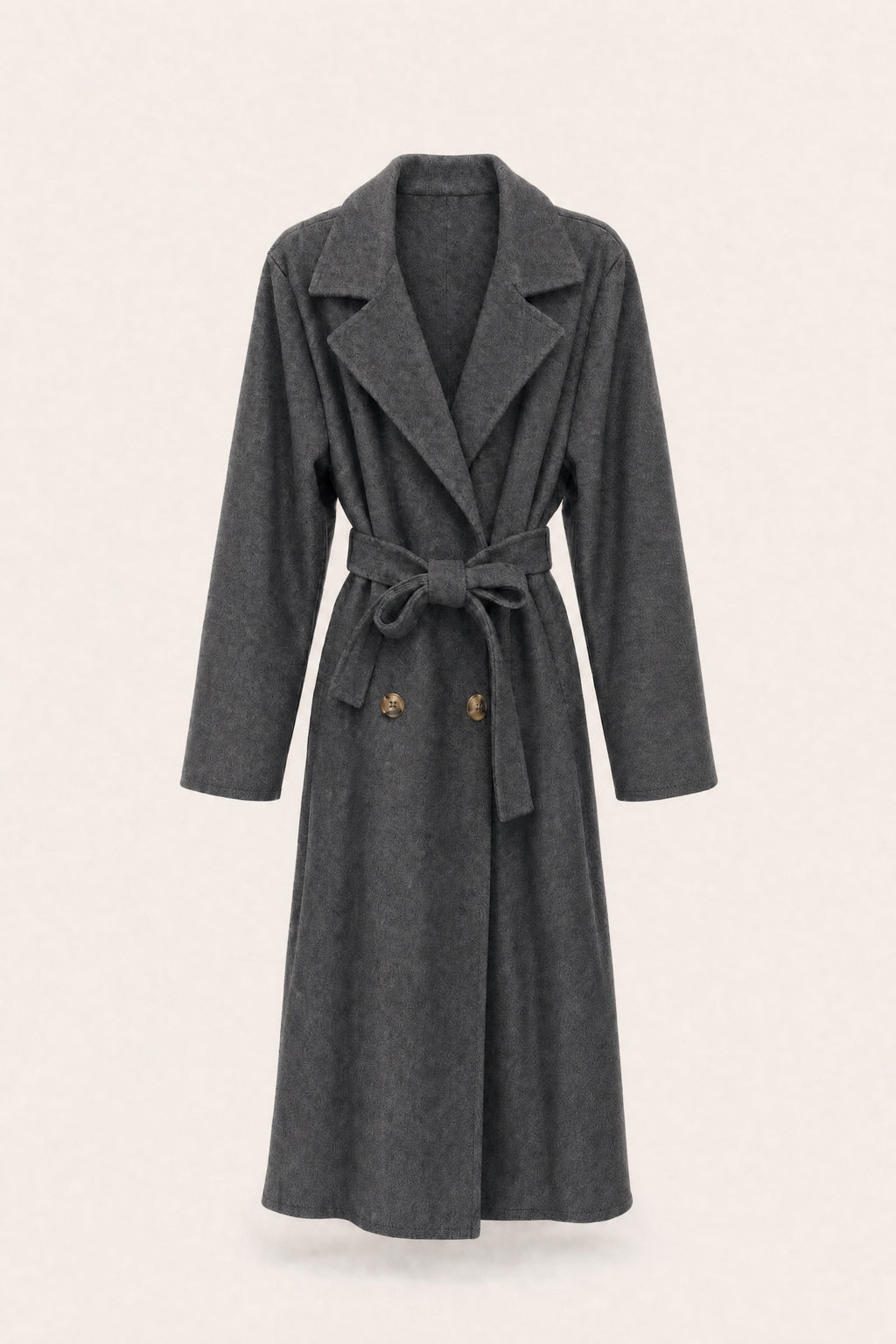 Manteau long ceinturé à revers