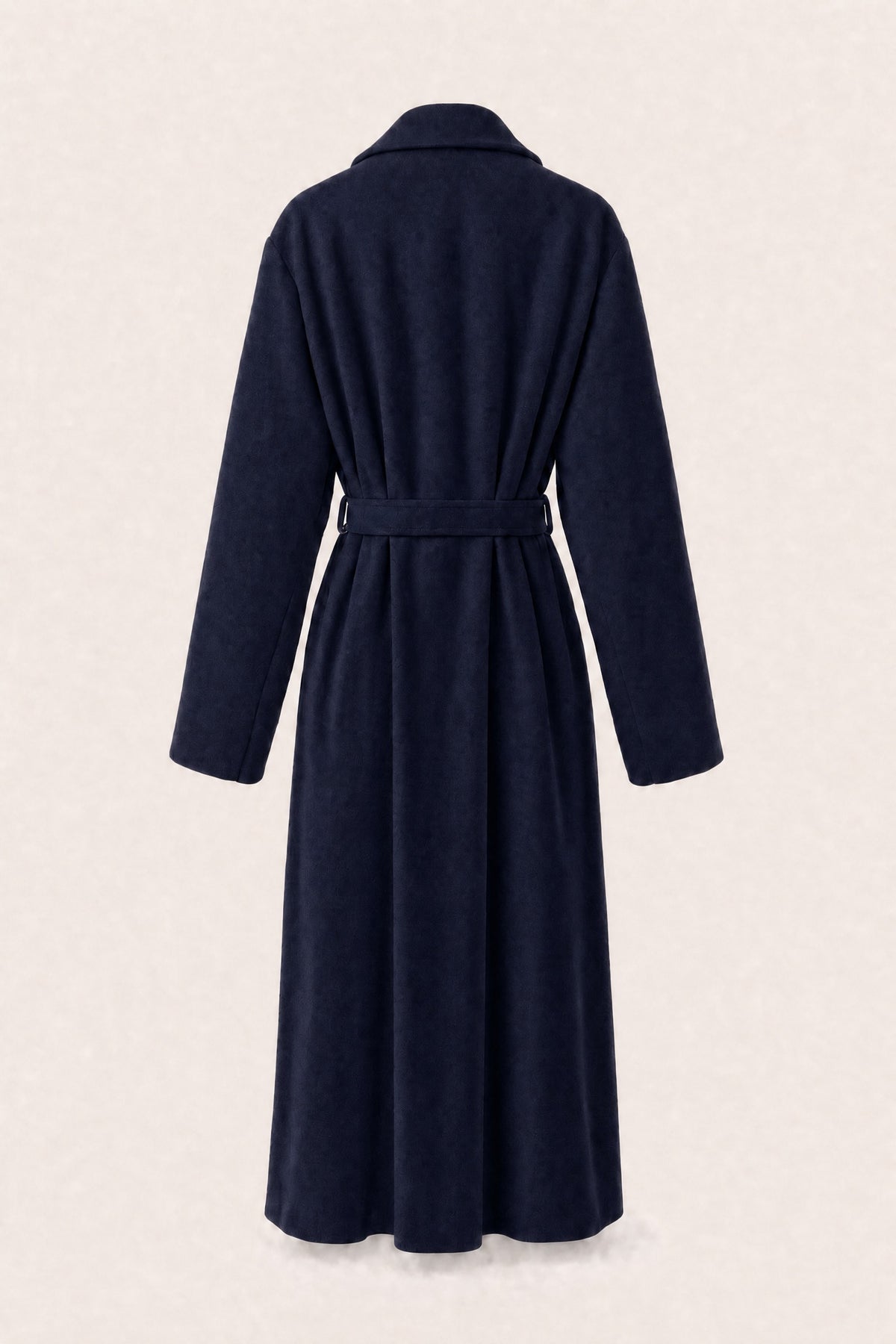 Manteau long ceinturé à revers – Marine – vue de dos – EMORA
