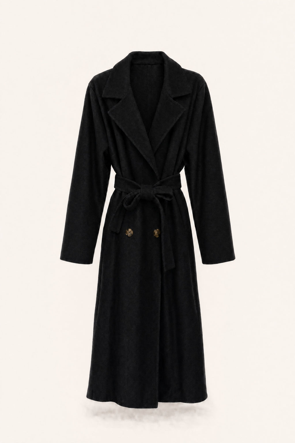 Manteau long ceinturé à revers