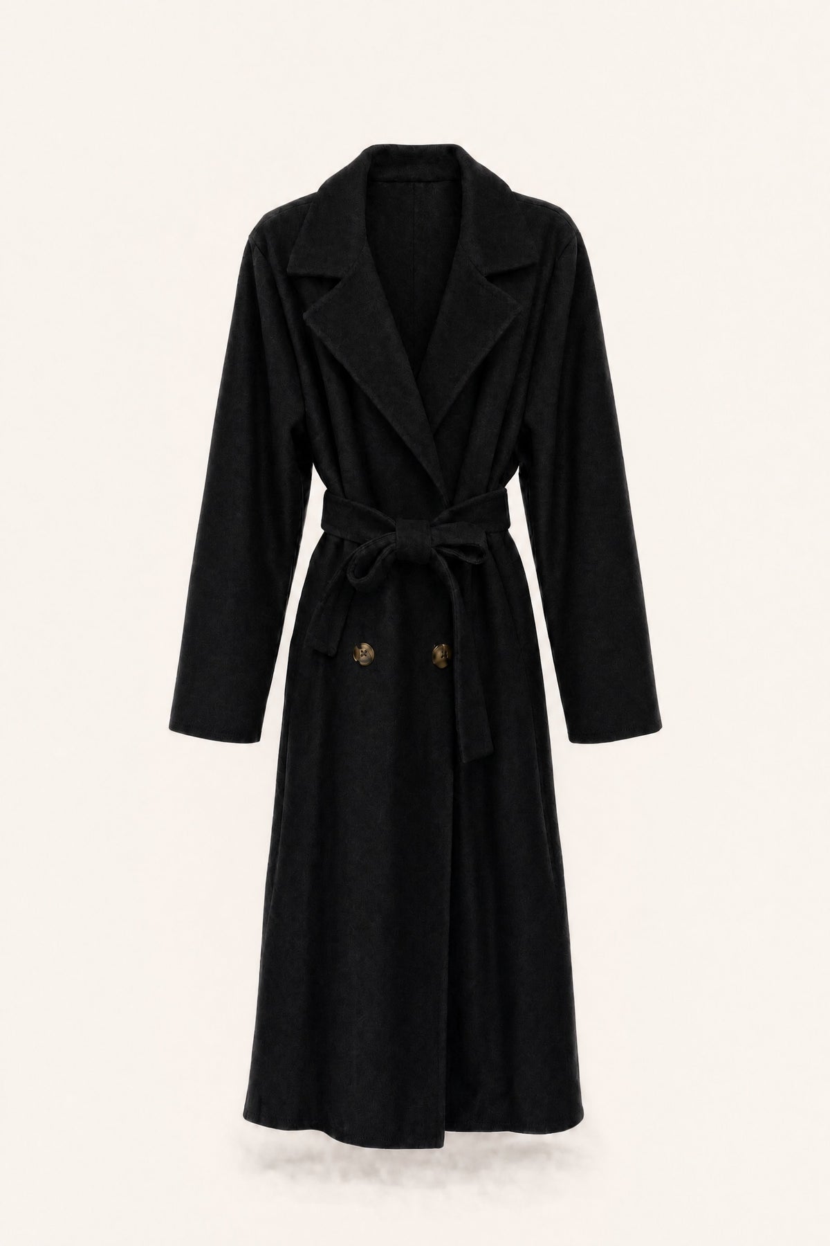 Manteau long ceinturé à revers