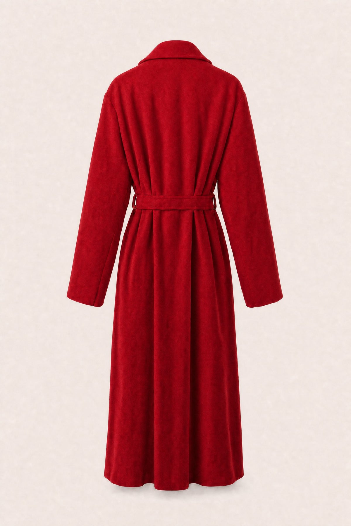 Manteau long ceinturé à revers – Rouge – vue de dos – EMORA