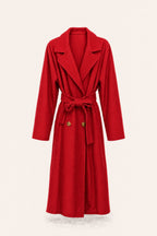 Manteau long ceinturé à revers – Rouge – vue de face – EMORA