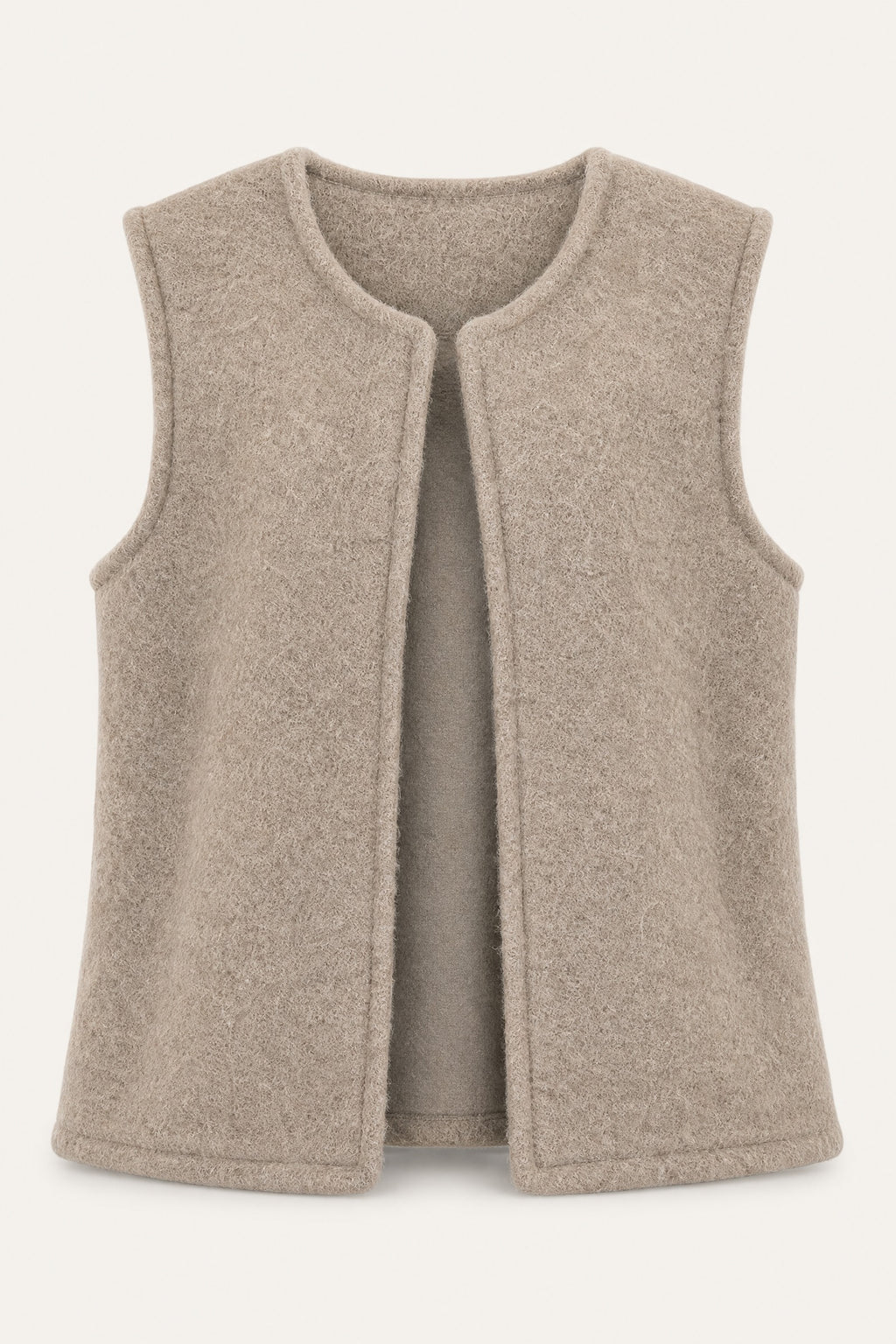 Gilet sans manches effet laine – Beige – vue de face – EMORA