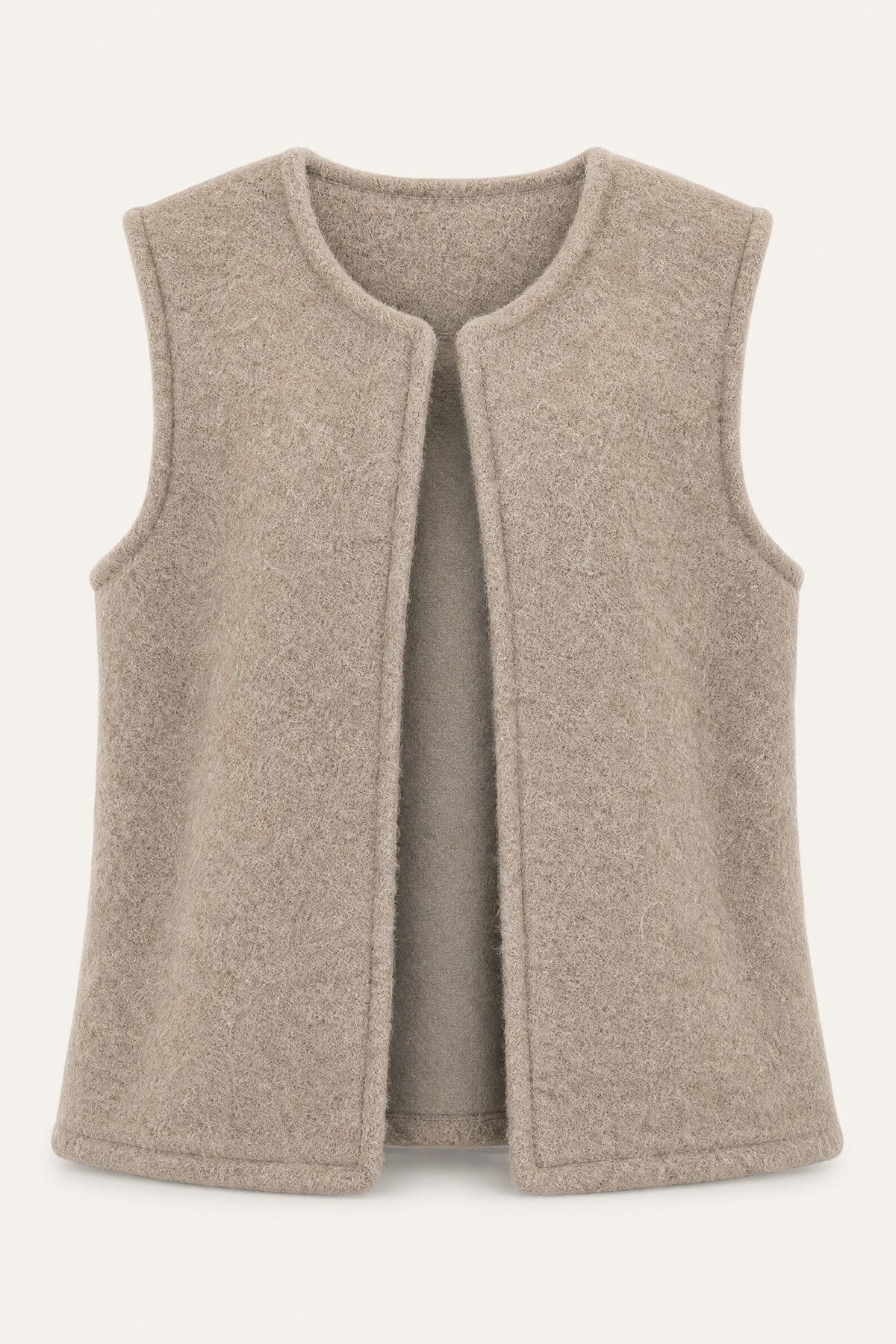 Gilet sans manches effet laine – Beige – vue de face – EMORA