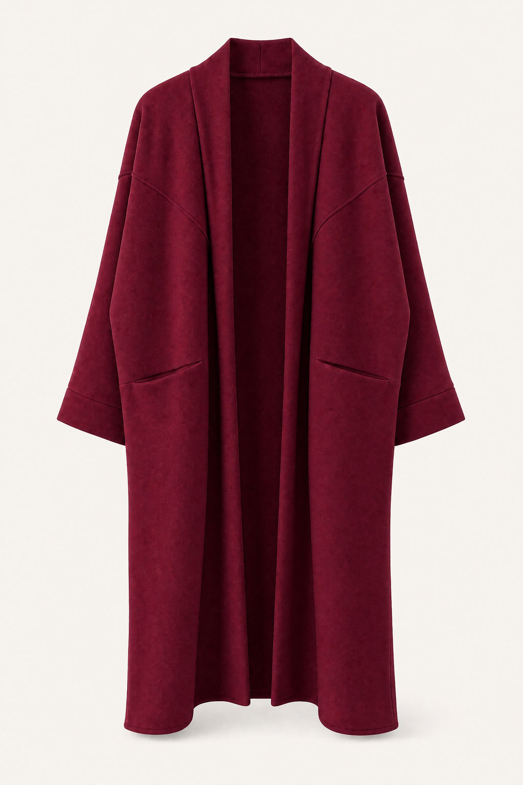Manteau long oversize ouvert – Bordeaux – vue de face – EMORA