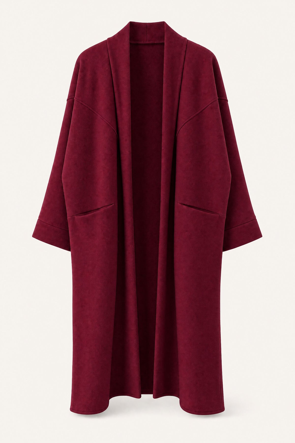 Manteau long oversize ouvert – Bordeaux – vue de face – EMORA