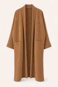 Manteau long oversize ouvert – Camel – vue de face – EMORA