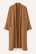 Manteau long oversize ouvert – Camel – vue de face – EMORA