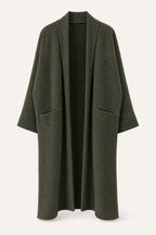 Manteau long oversize ouvert – Kaki – vue de face – EMORA
