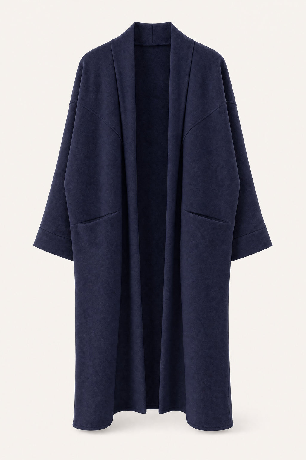 Manteau long oversize ouvert – Marine – vue de face – EMORA