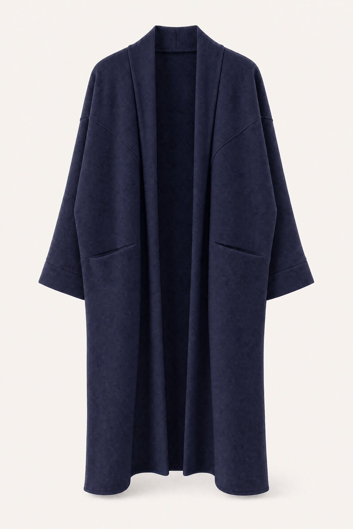 Manteau long oversize ouvert – Marine – vue de face – EMORA
