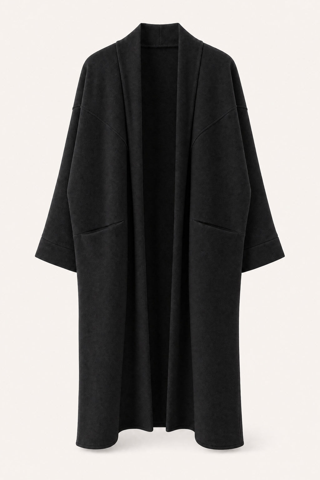 Manteau long oversize ouvert – Noir – vue de face – EMORA