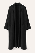 Manteau long oversize ouvert – Noir – vue de face – EMORA