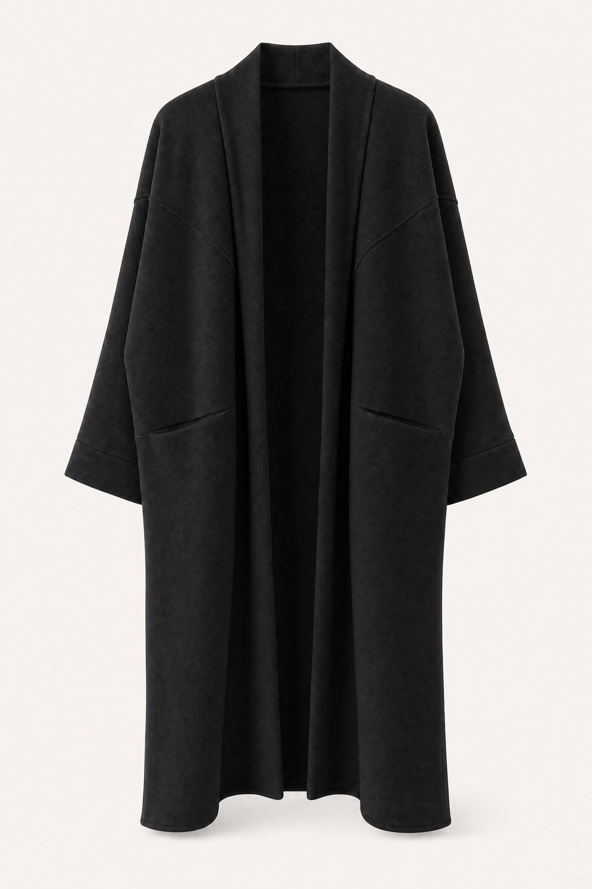 Manteau long oversize ouvert – Noir – vue de face – EMORA