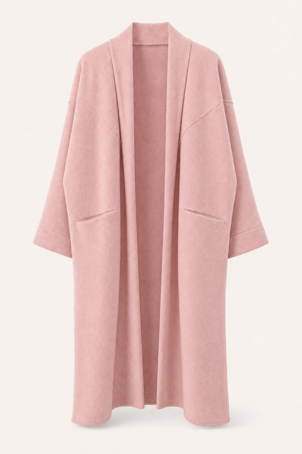 Manteau long oversize ouvert – Rose – vue de face – EMORA