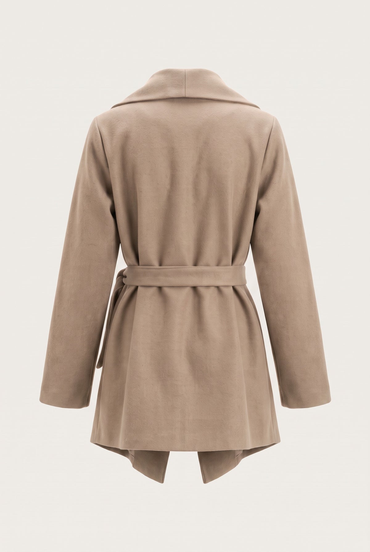 Manteau court ceinturé à col cascade