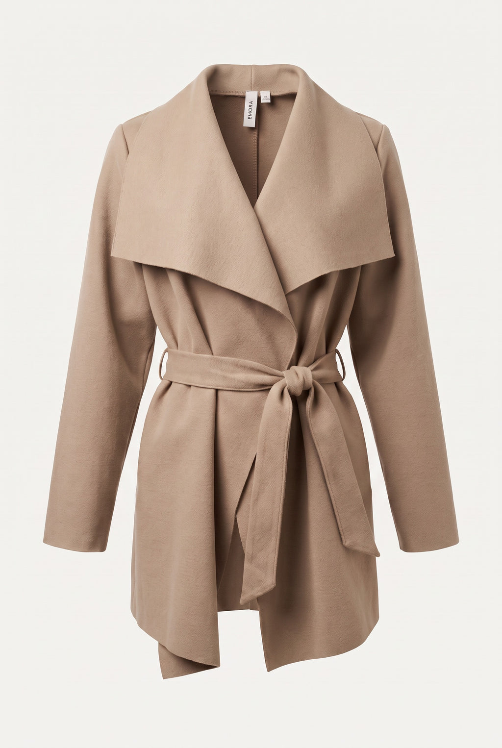 Manteau court ceinturé à col cascade