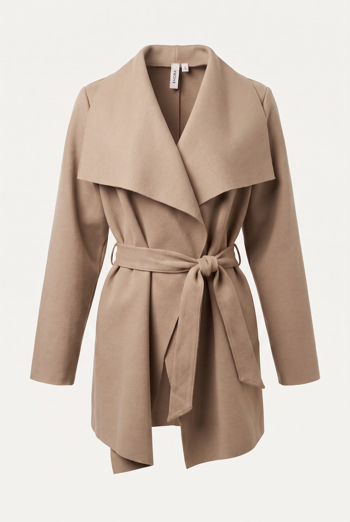 Manteau court ceinturé à col cascade