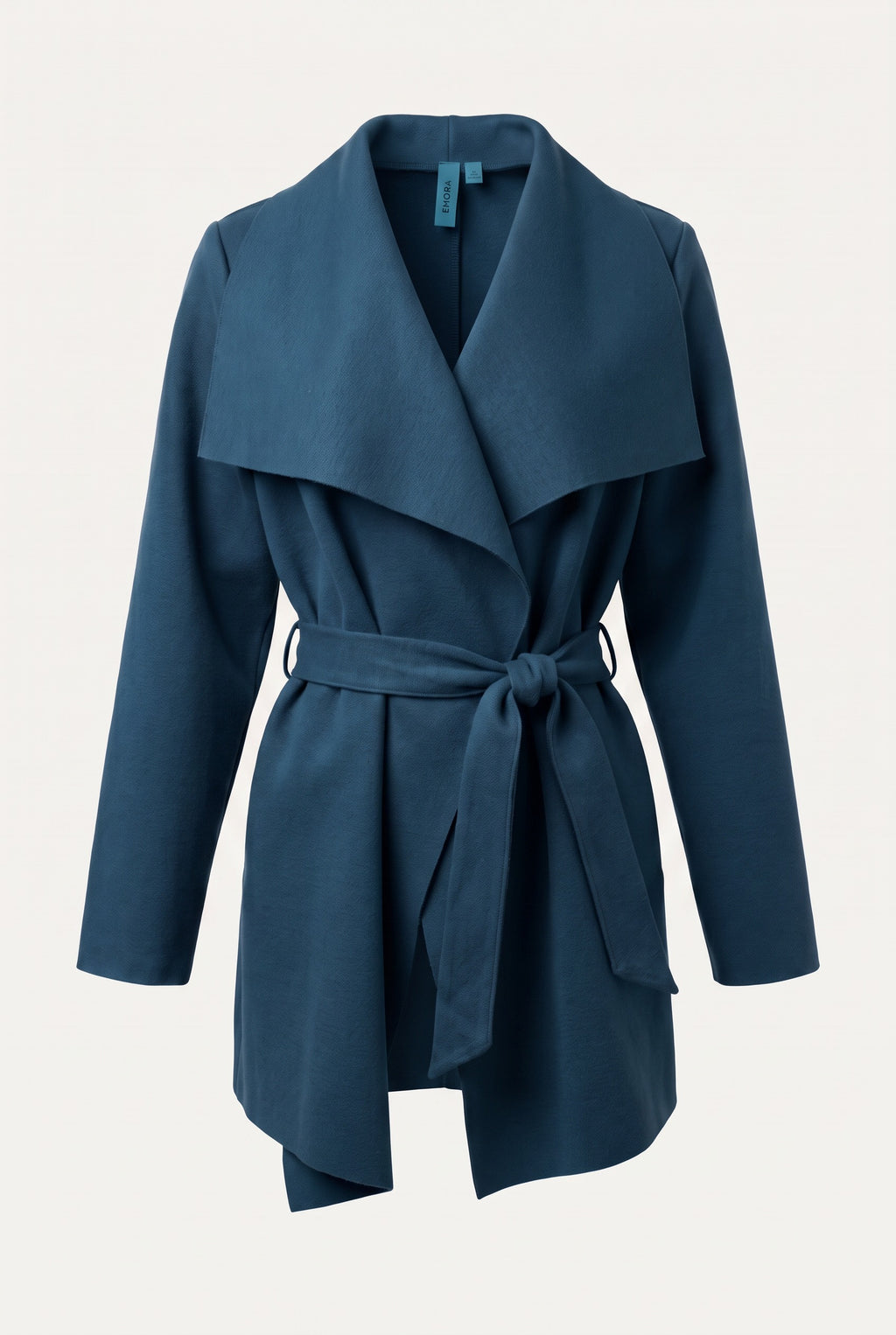 Manteau court ceinturé à col cascade