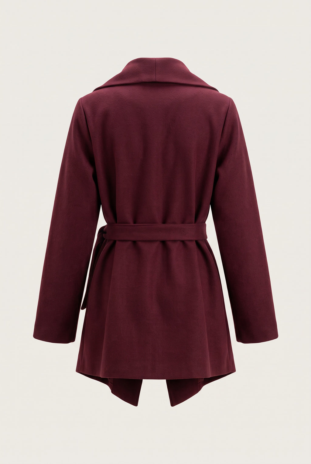 Manteau court ceinturé à col cascade