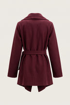 Manteau court ceinturé à col cascade
