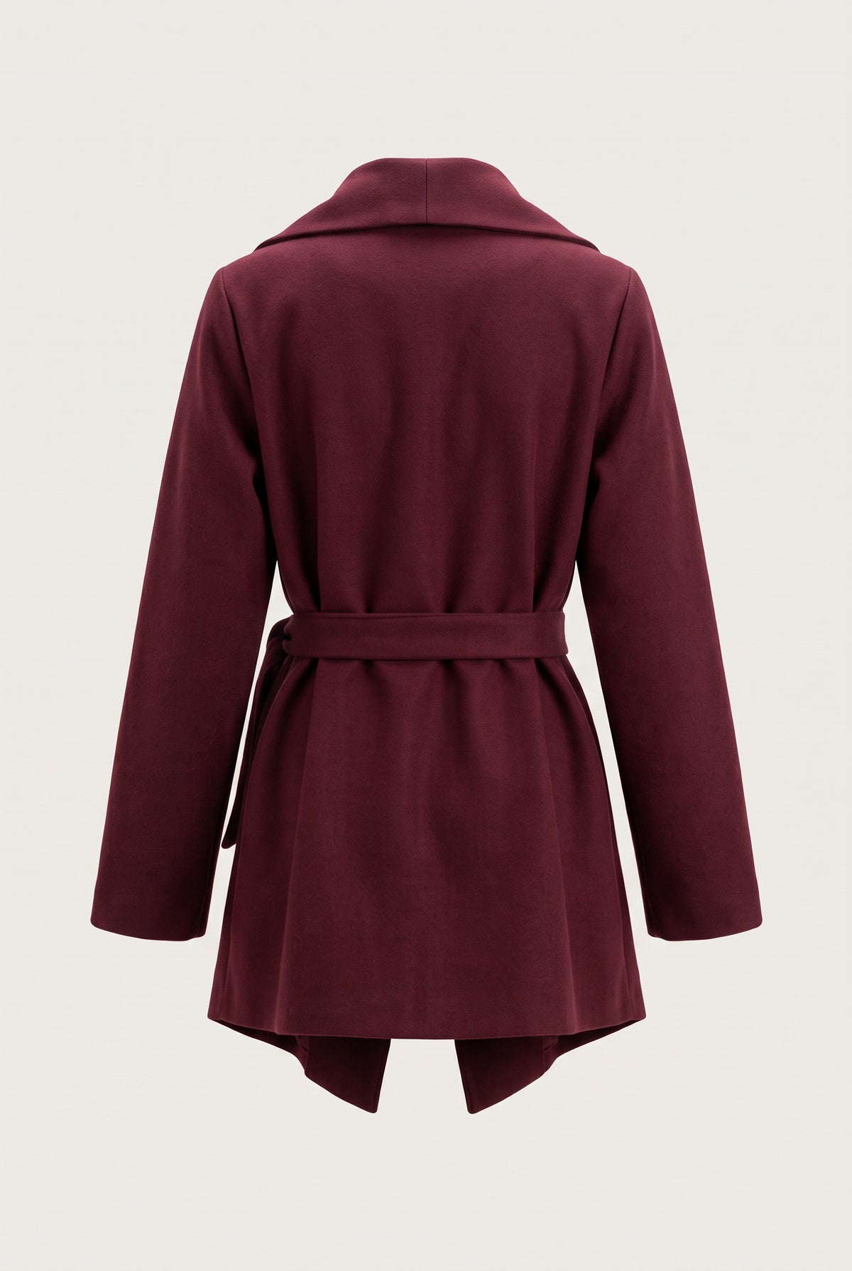 Manteau court ceinturé à col cascade