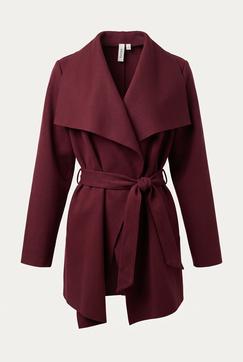 Manteau court ceinturé à col cascade