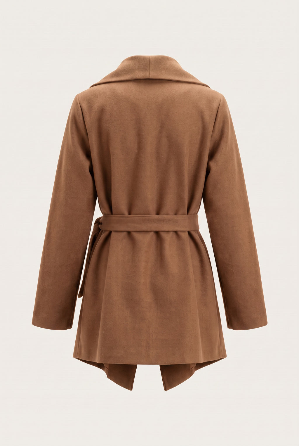 Manteau court ceinturé à col cascade