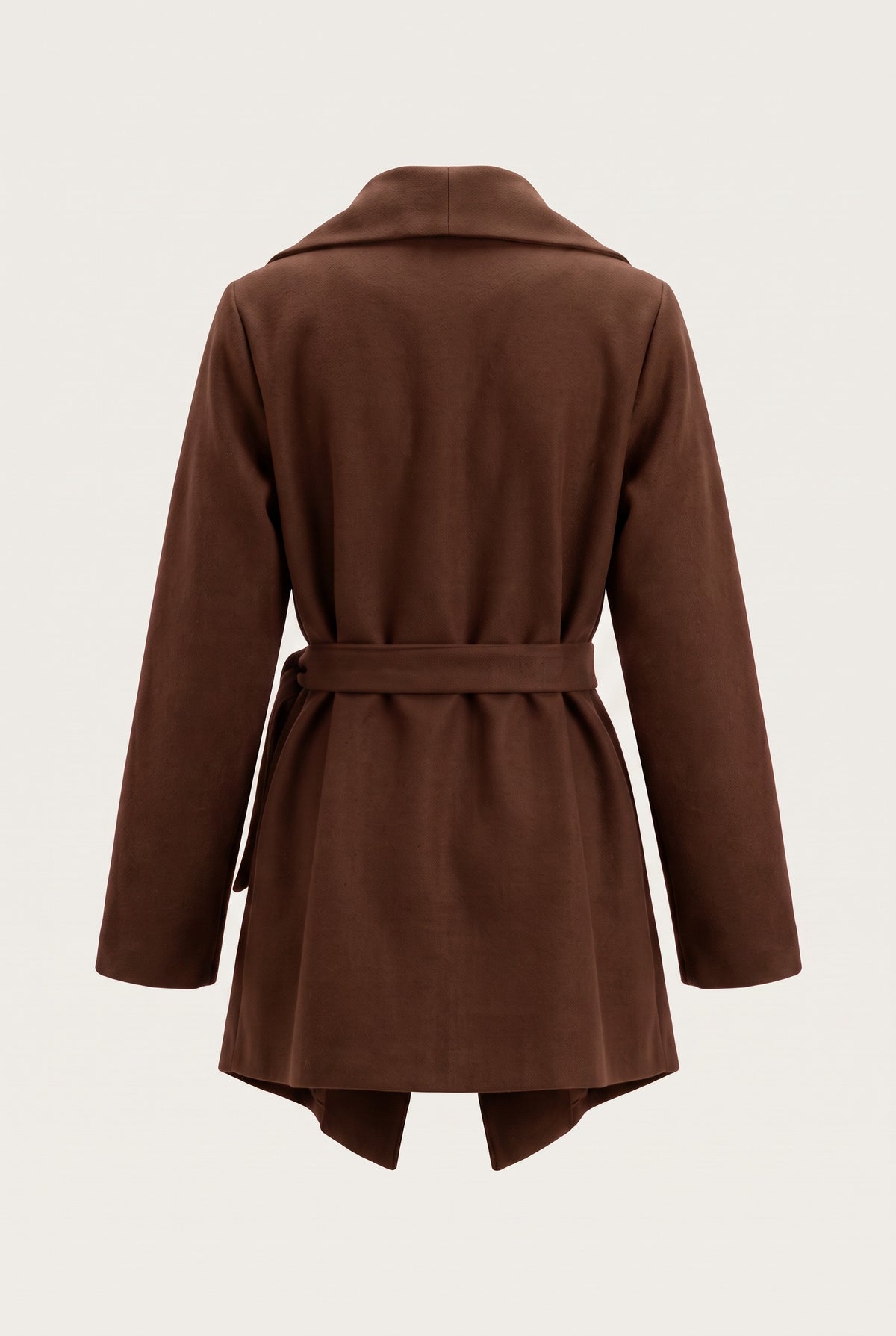 Manteau court ceinturé à col cascade