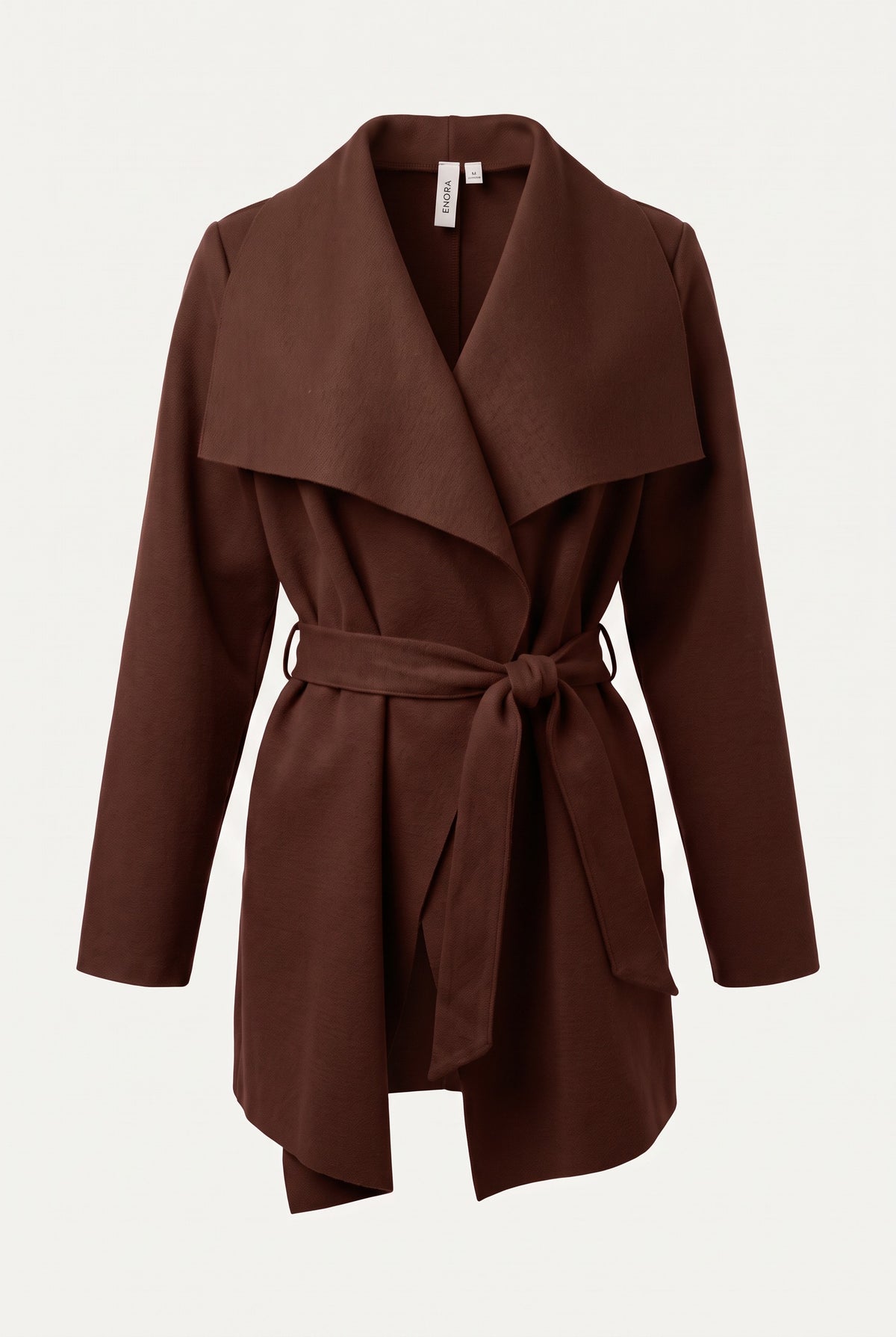 Manteau court ceinturé à col cascade