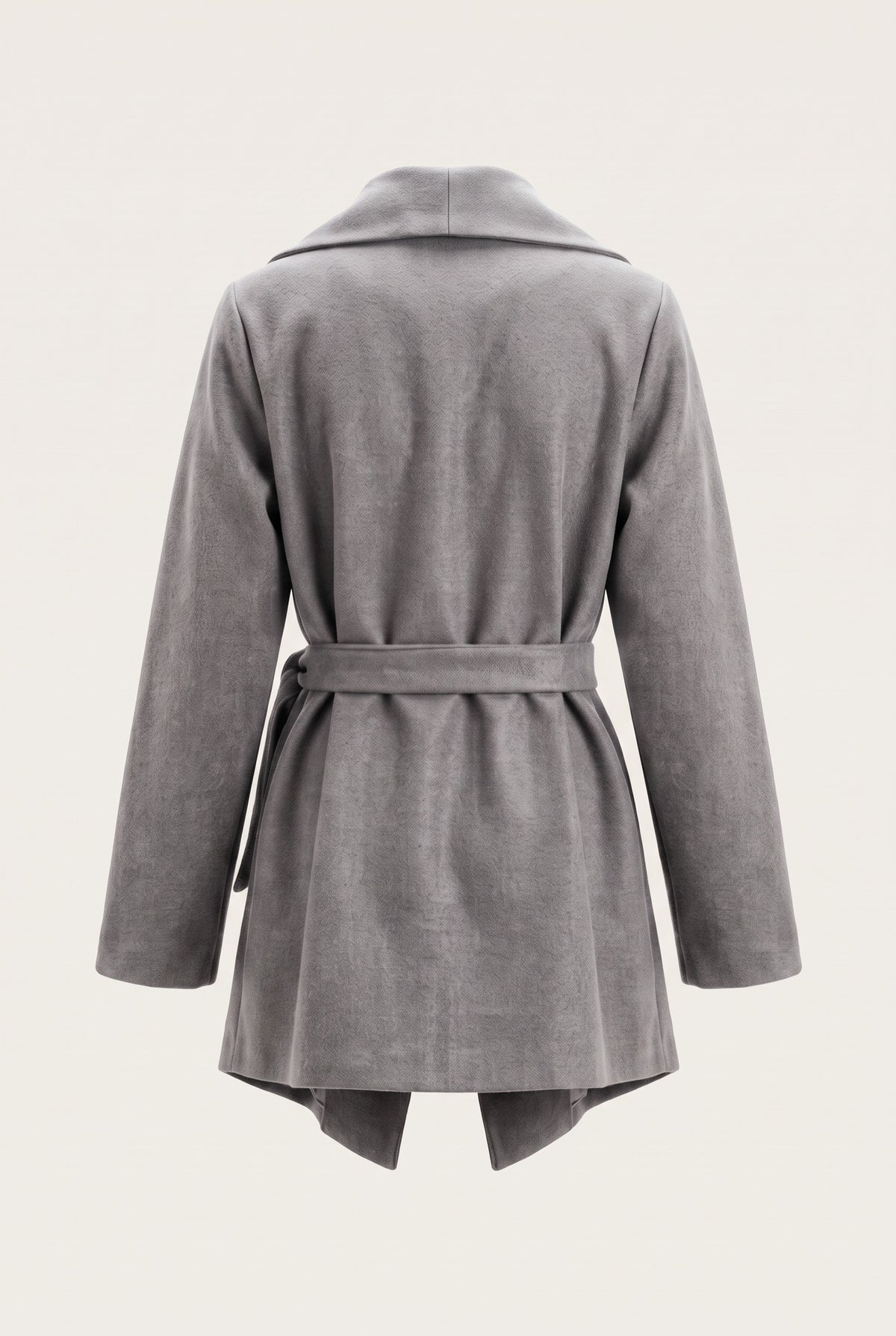 Manteau court ceinturé à col cascade