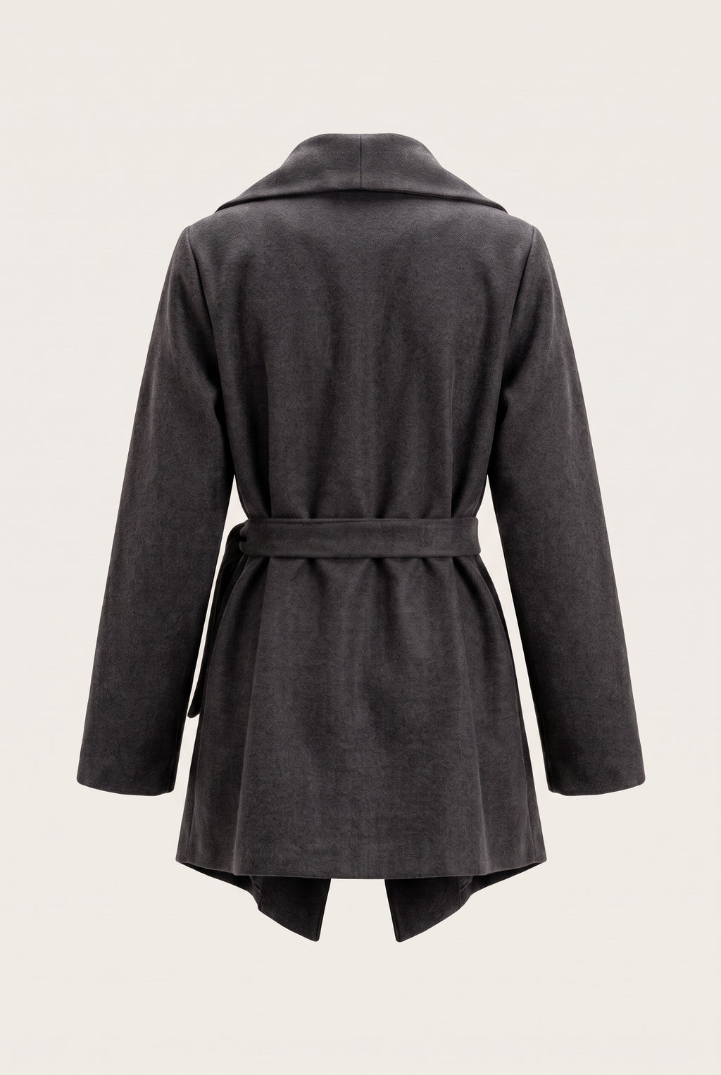 Manteau court ceinturé à col cascade