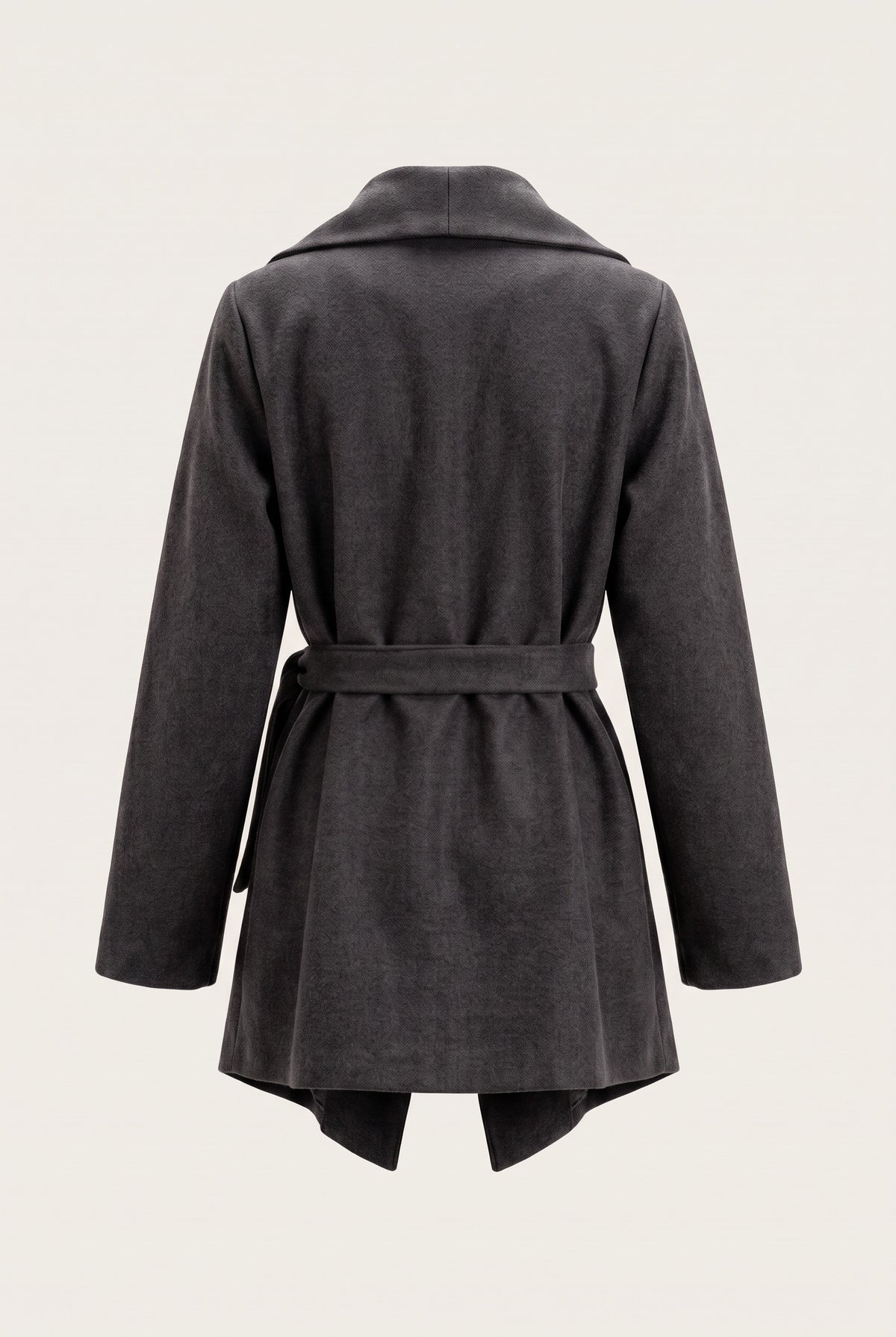 Manteau court ceinturé à col cascade