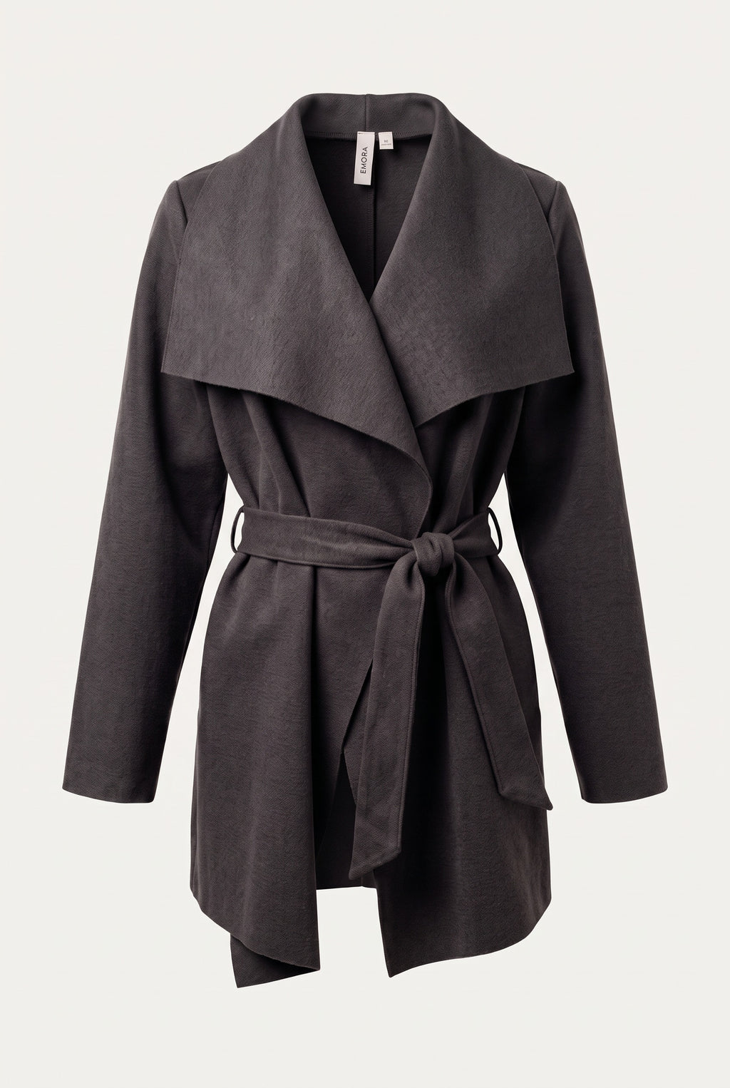 Manteau court ceinturé à col cascade