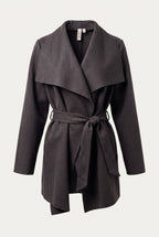 Manteau court ceinturé à col cascade