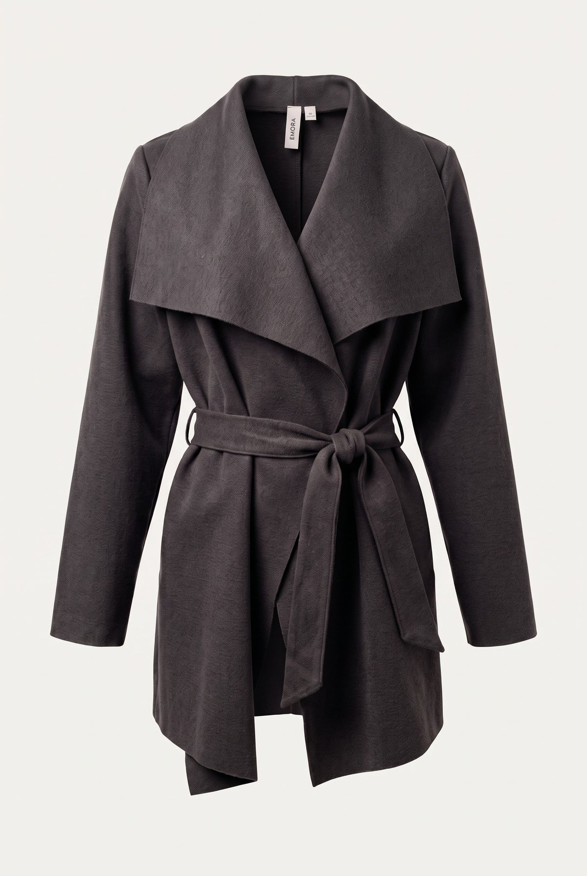 Manteau court ceinturé à col cascade