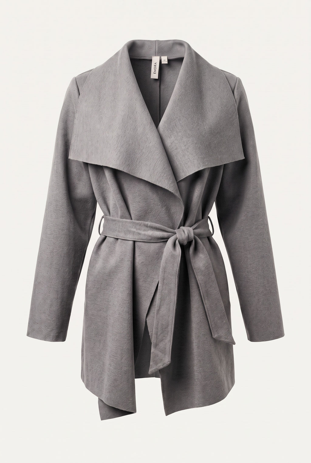 Manteau court ceinturé à col cascade