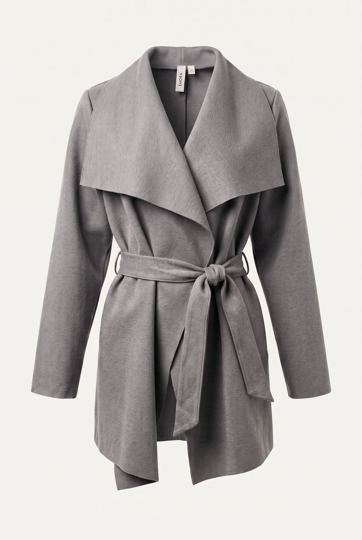 Manteau court ceinturé à col cascade