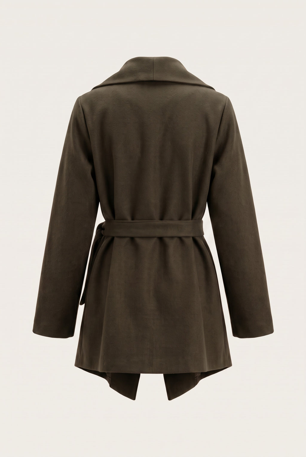 Manteau court ceinturé à col cascade
