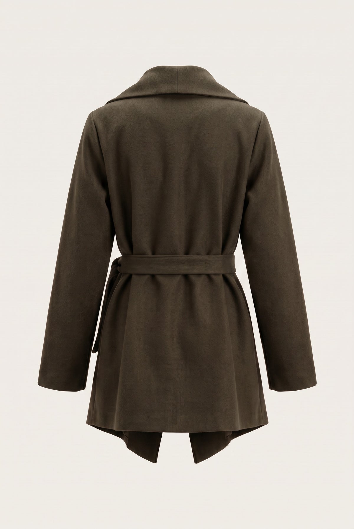 Manteau court ceinturé à col cascade