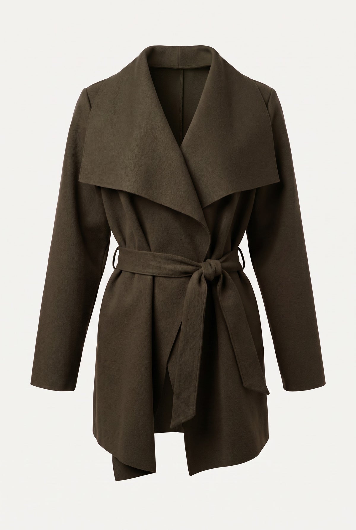 Manteau court ceinturé à col cascade