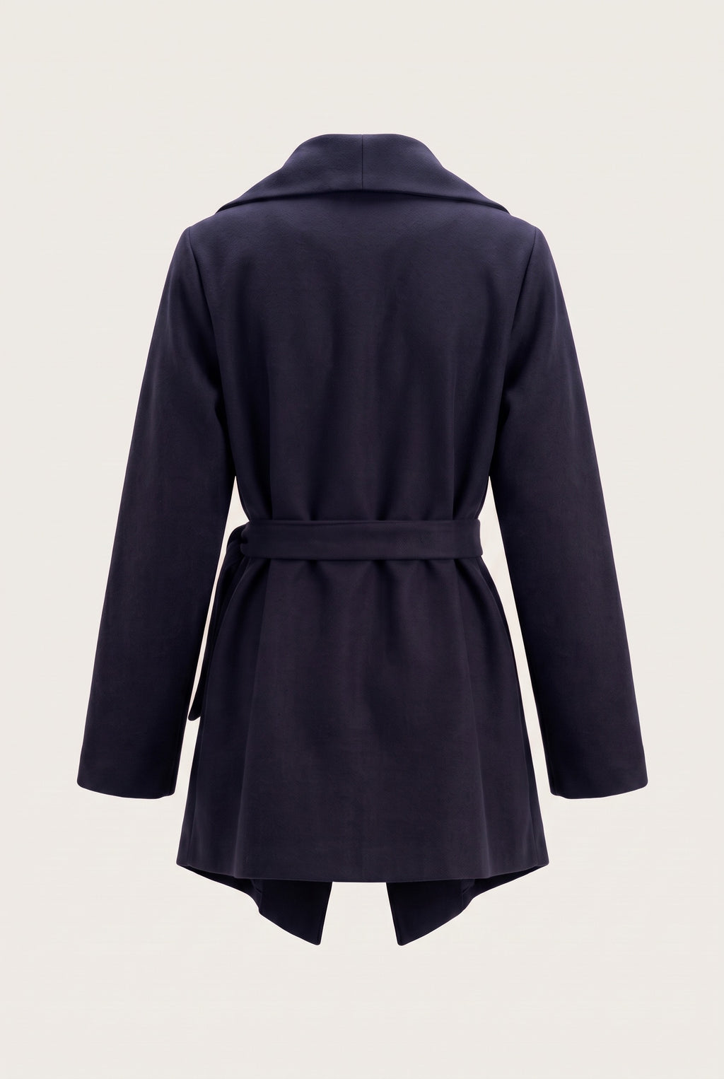 Manteau court ceinturé à col cascade